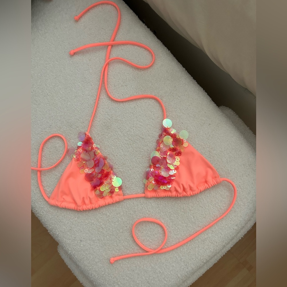 VICTORIAS SECRET SEQUIN BUBBLE MERMAID Embellished Neon Bikini Top